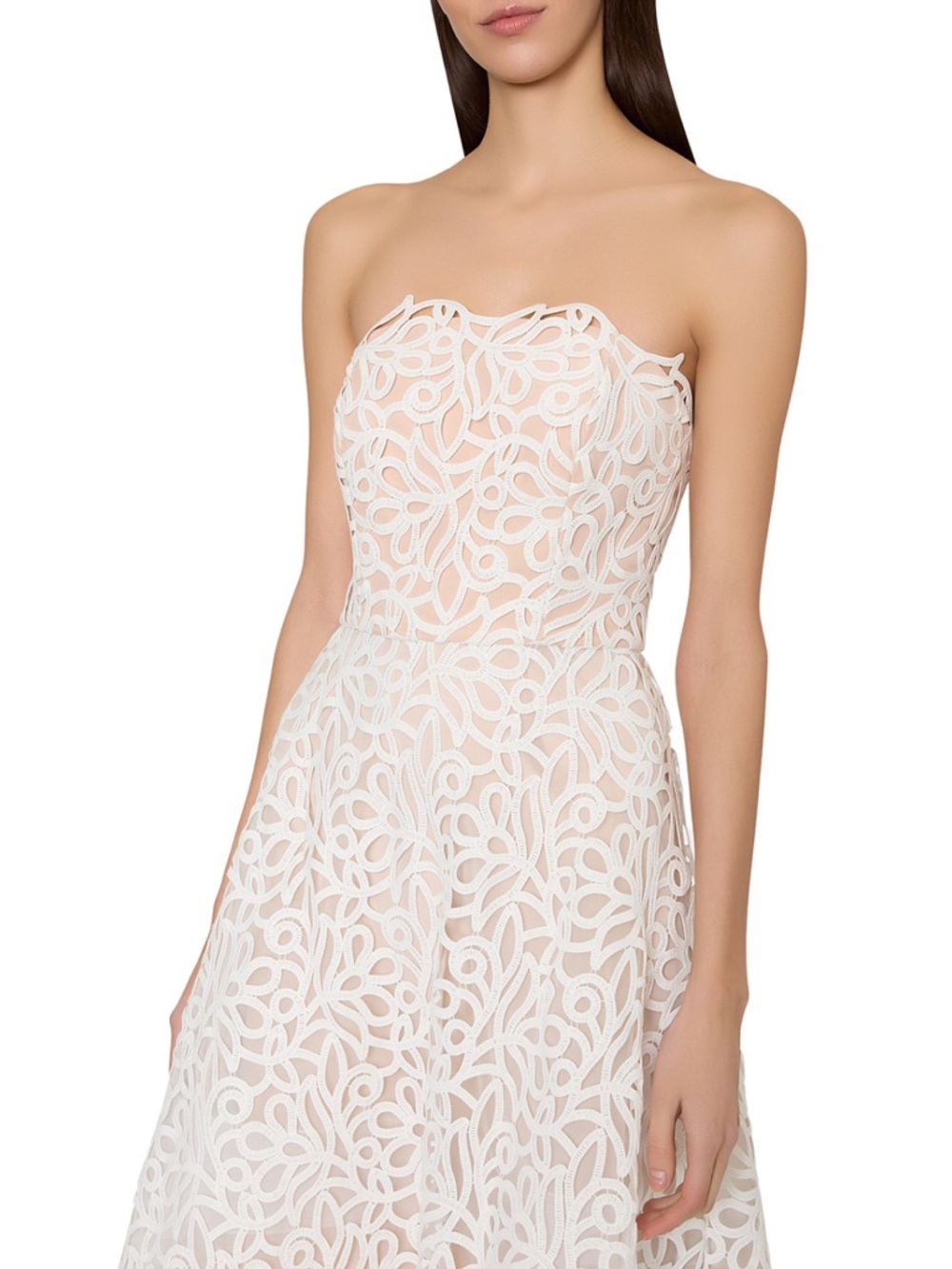 NWT Milly Petunia Curled Lace Strapless Midi Dress White Size 8 Bridal Cocktail - Picture 3 of 4